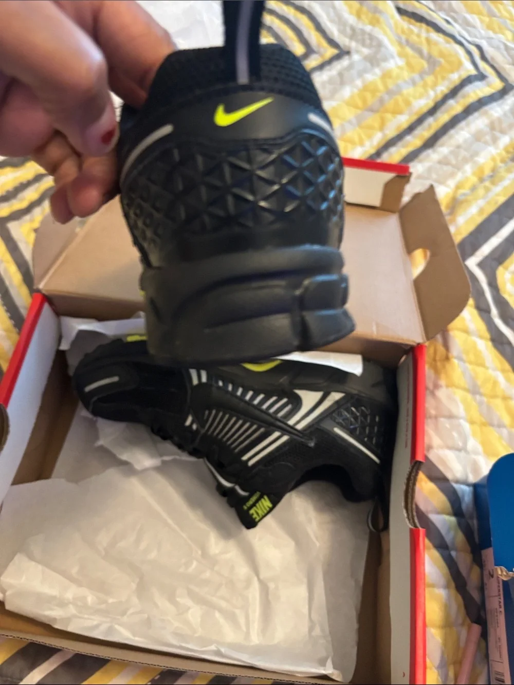 Nike kid’s Black and White Athletic Sneakers with Neon Yellow Accents